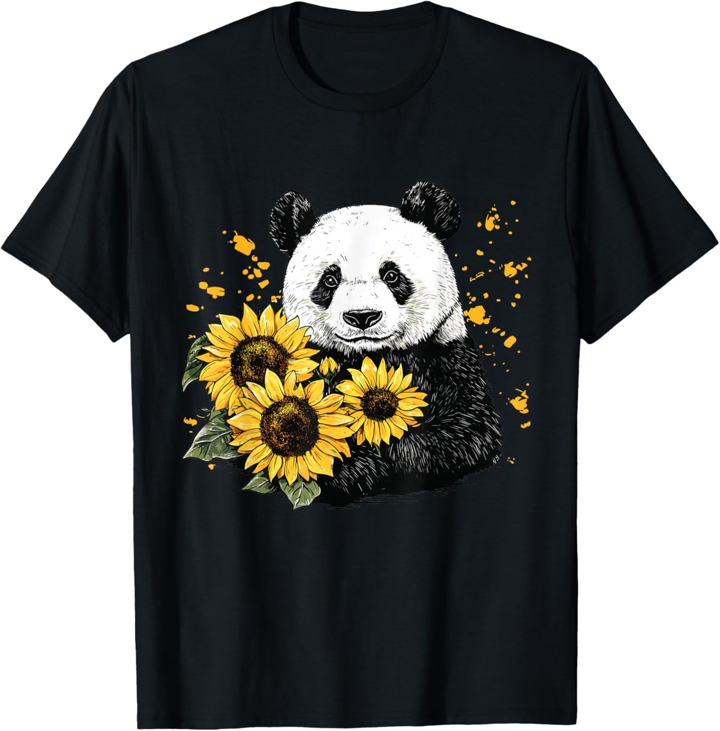 Panda bear with sunflowers, Panda Bear T-Shirt - T-Shirt | Black