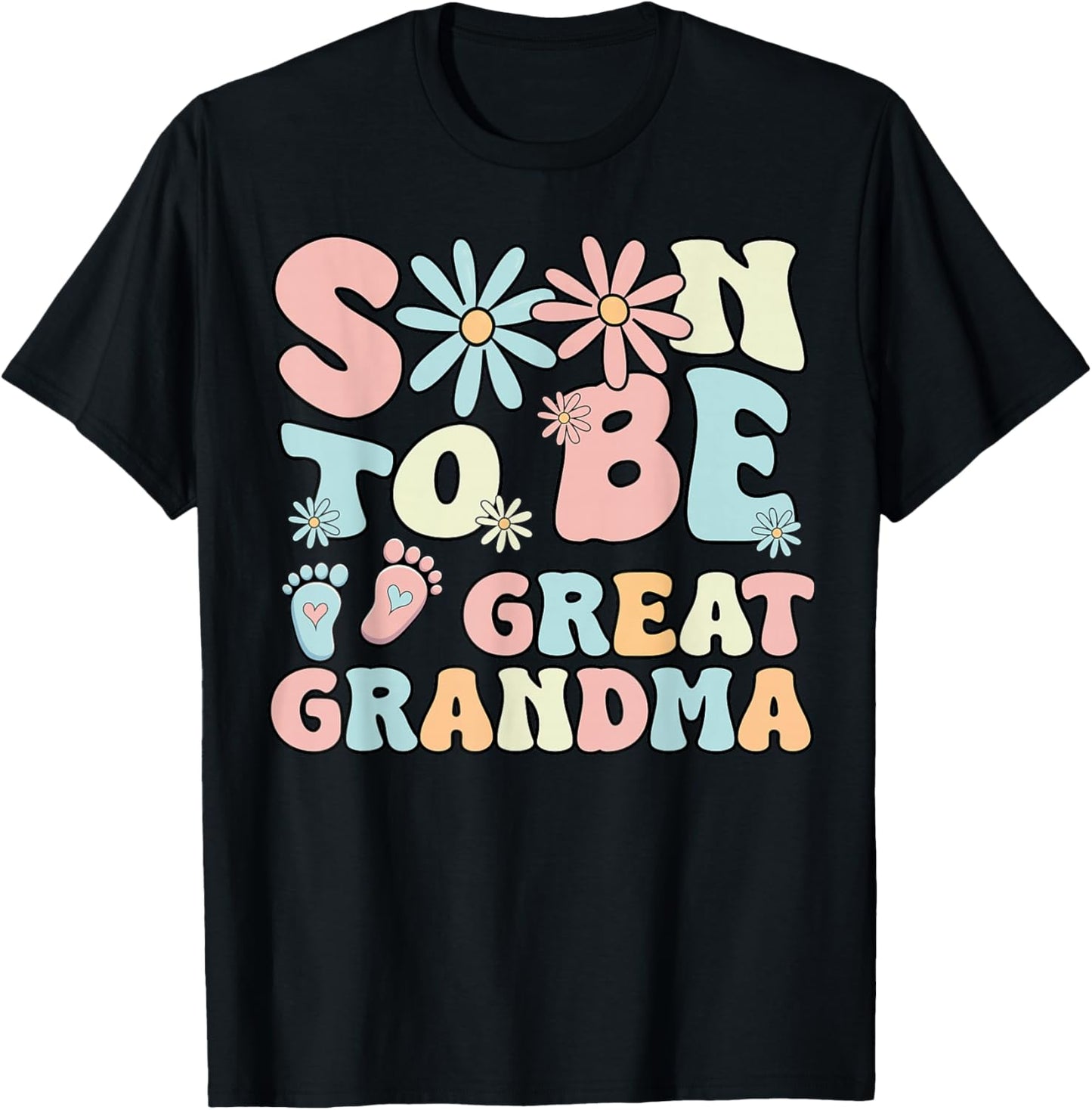 Soon To Be Great Grandma Groovy Retro First Time Grandma T-Shirt - T-Shirt | Black