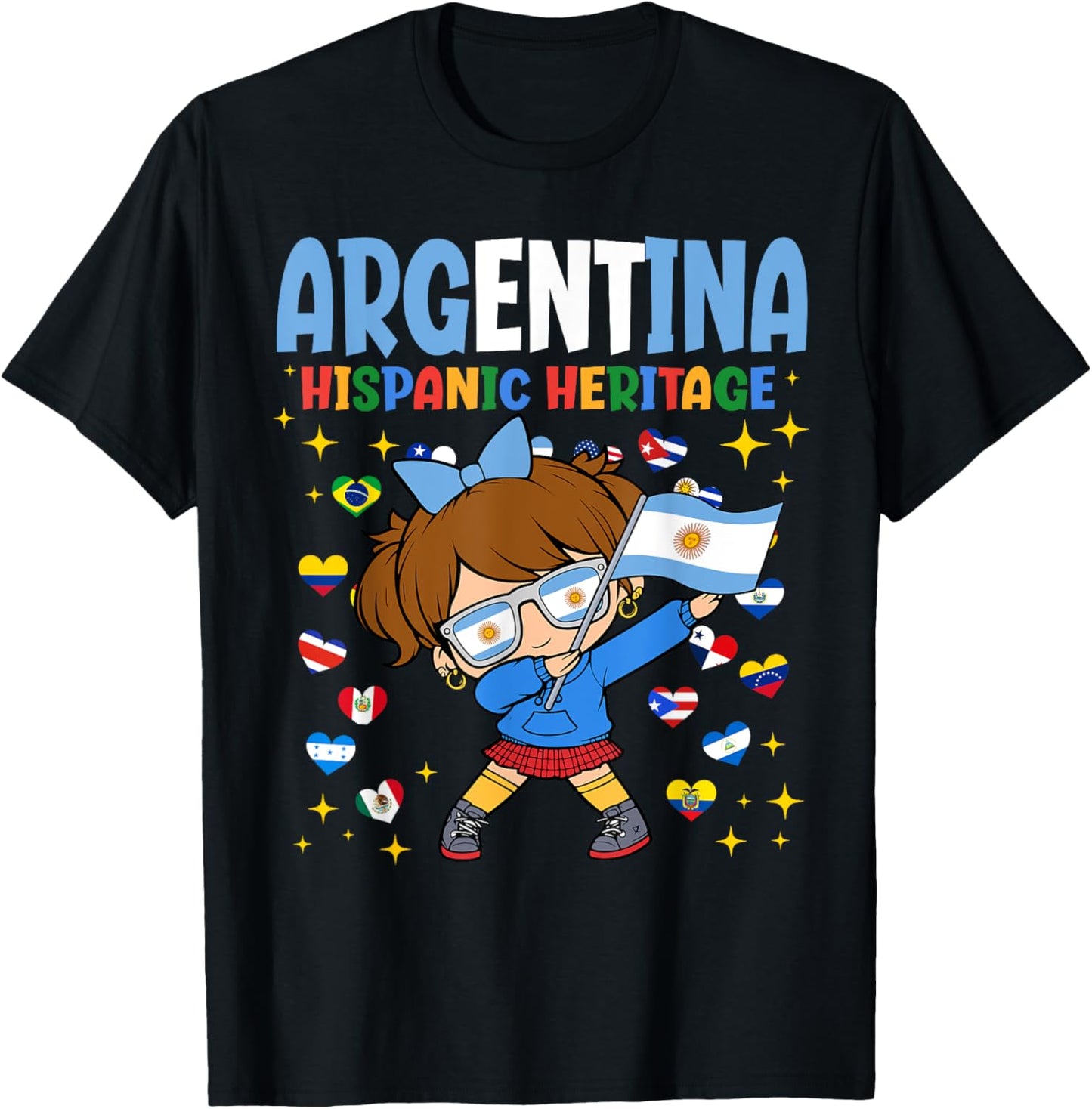 Hispanic Heritage Month Argentina Flag Argentinian Girl Kids T-Shirt - T-Shirt | Black