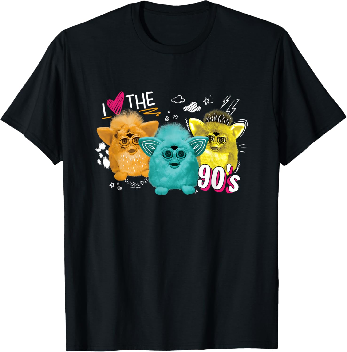Furby I Love The 90's Bear Snowball Wolf Retro Chest Logo T-Shirt - T-Shirt | Black