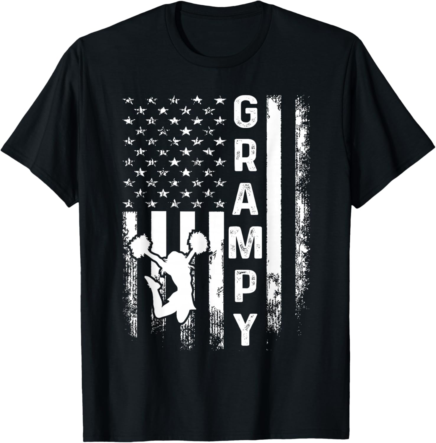 Cheerleader Cheer Grampy America Flag Vintage Xmas T-Shirt - T-Shirt | Black