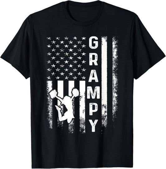 Cheerleader Cheer Grampy America Flag Vintage Xmas T-Shirt - T-Shirt | Black