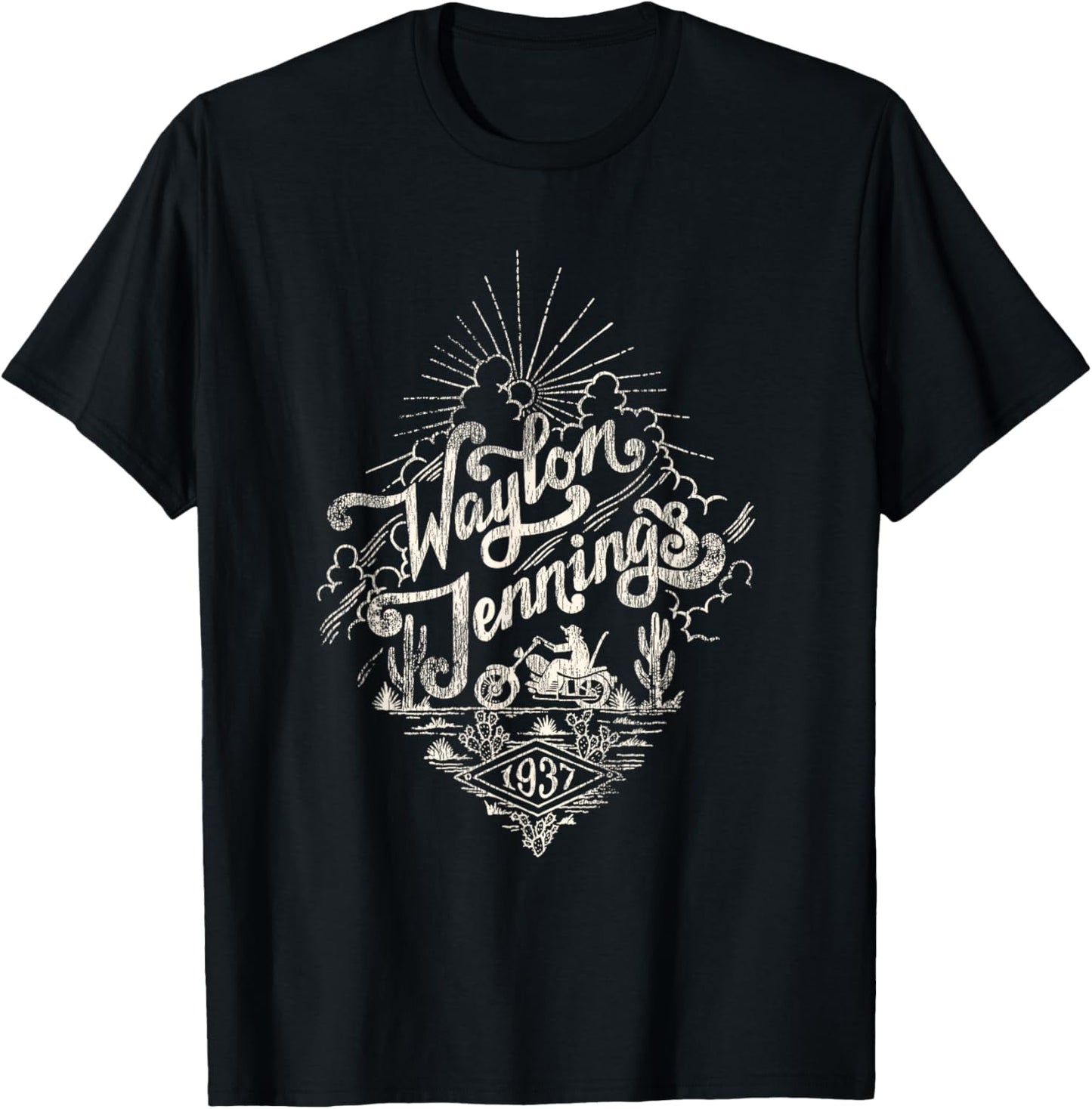 Waylon Jennings - Official Merchandise - Moto T-Shirt - T-Shirt | Black