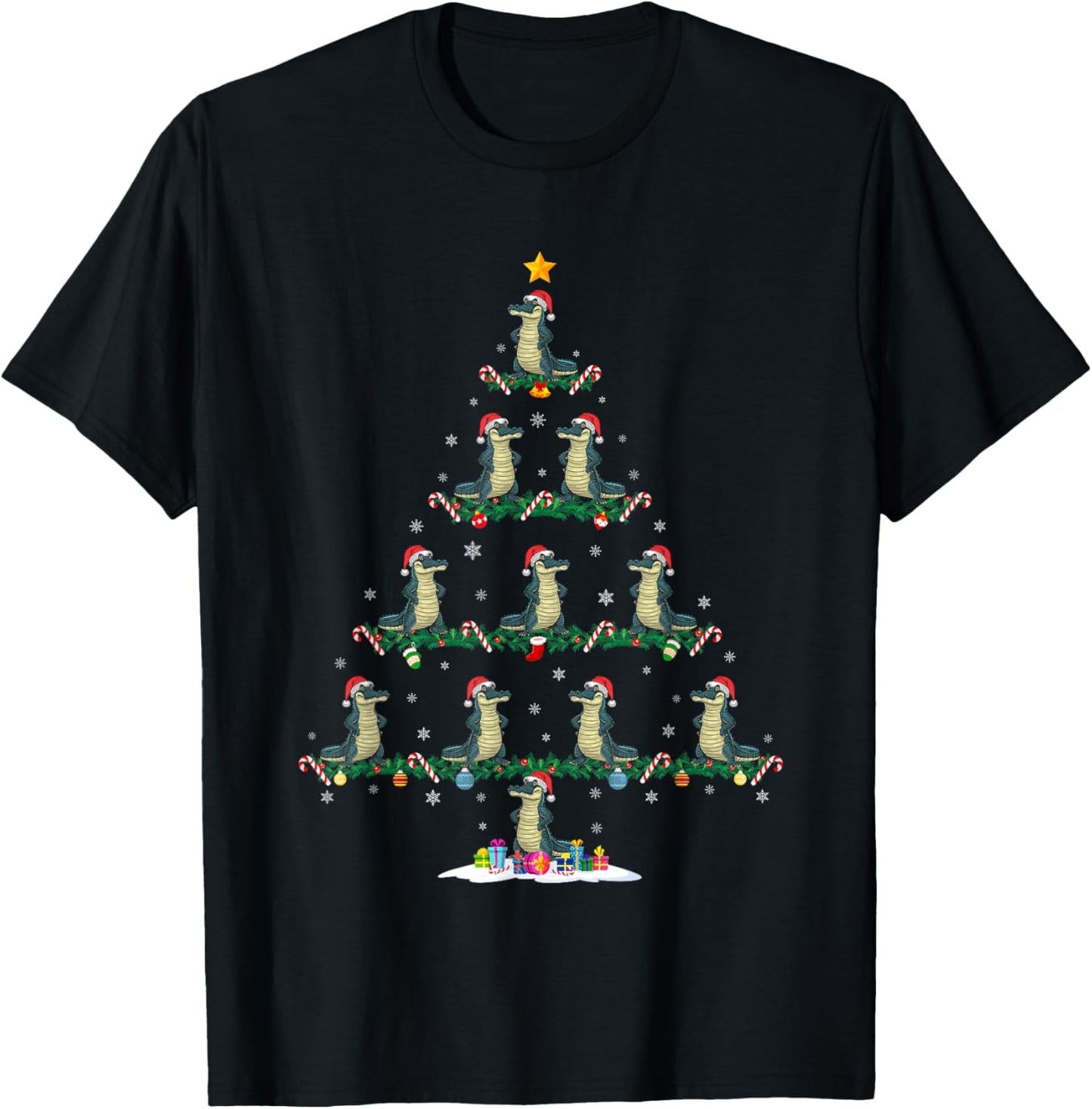 Alligator Christmas Tree Pajama Men Women Kids Ugly Xmas T-Shirt - T-Shirt | Black