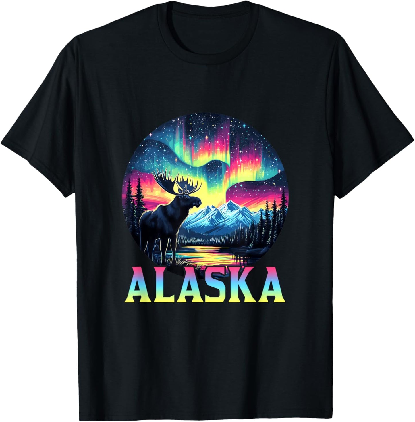 Alaska Northern Lights Aurora Viewing Alaska Vacation Moose T-Shirt - T-Shirt | Black