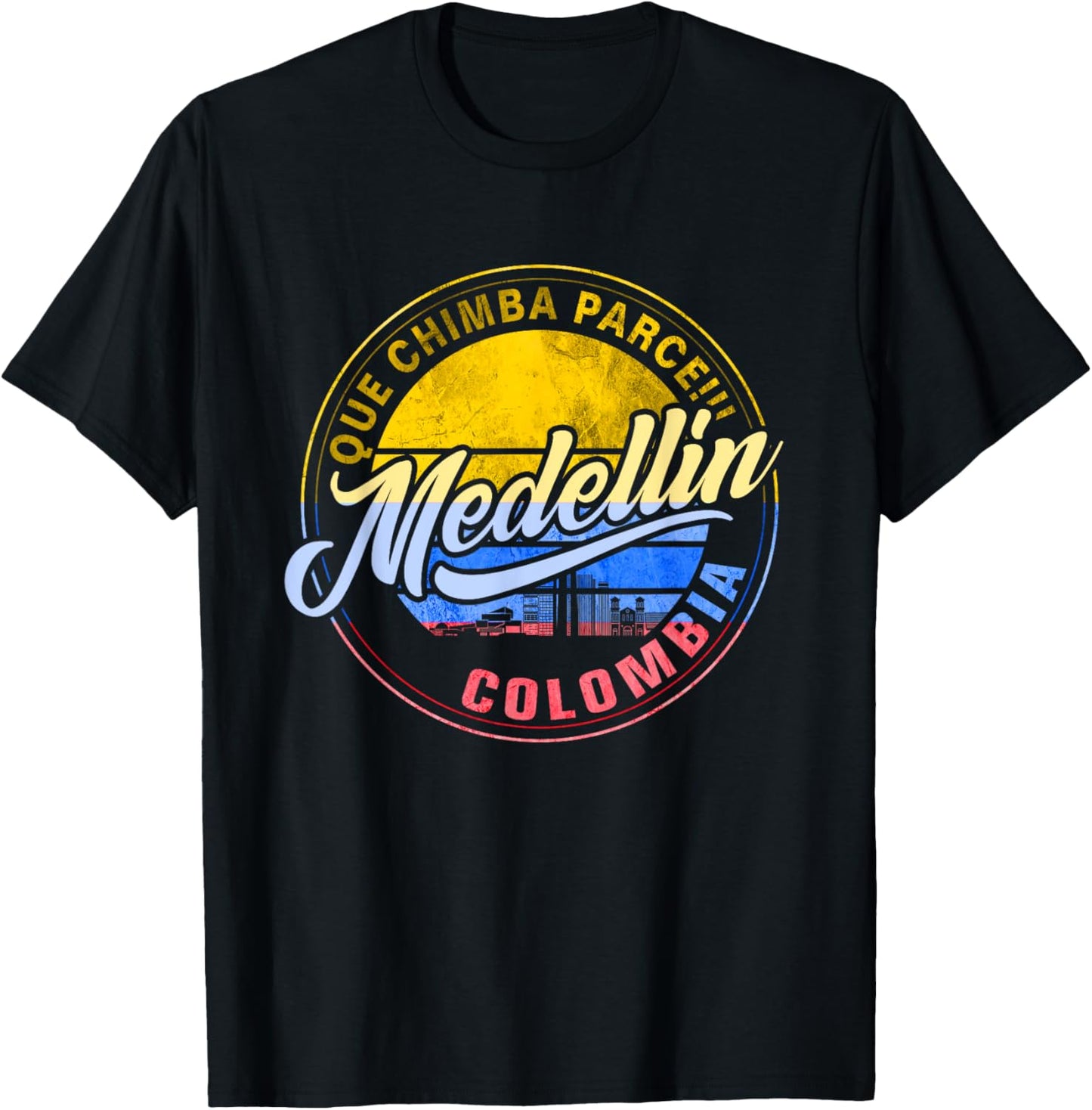 Que Chimba Parce Medellin Colombia Flag Medallo T-Shirt - T-Shirt | Black