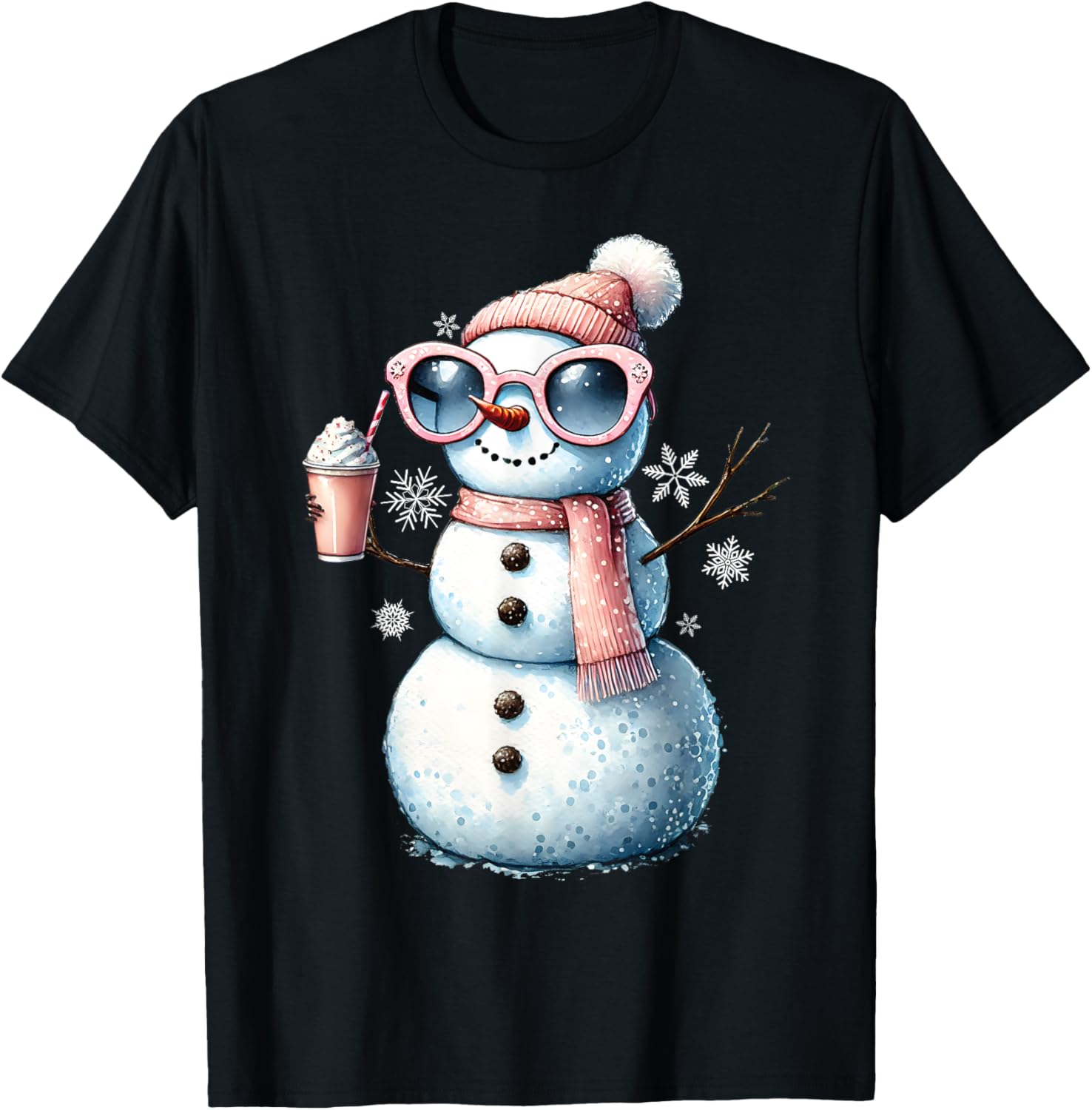 Xmas Snowman Drinking Hot Chocolate Bougie Women Christmas T-Shirt - T-Shirt | Black