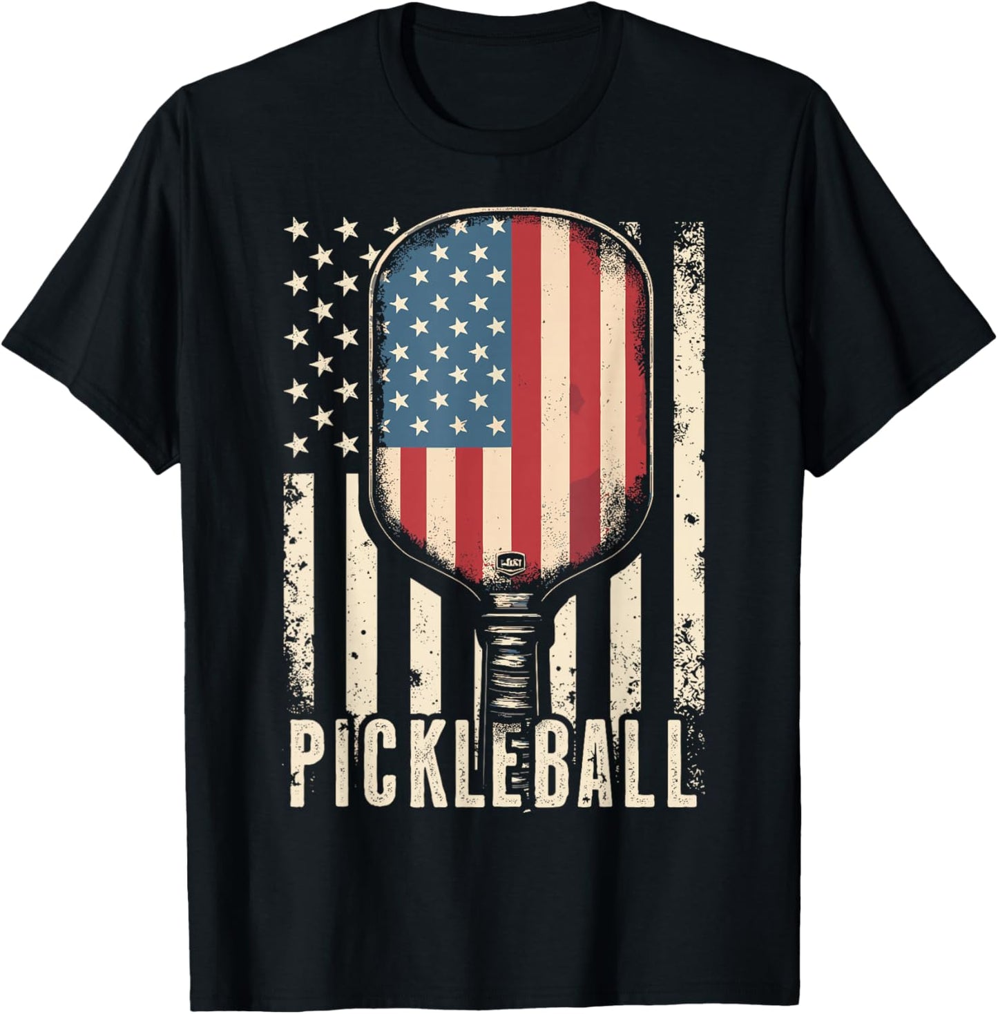 Pickleball USA American Flag T-Shirt - T-Shirt | Black