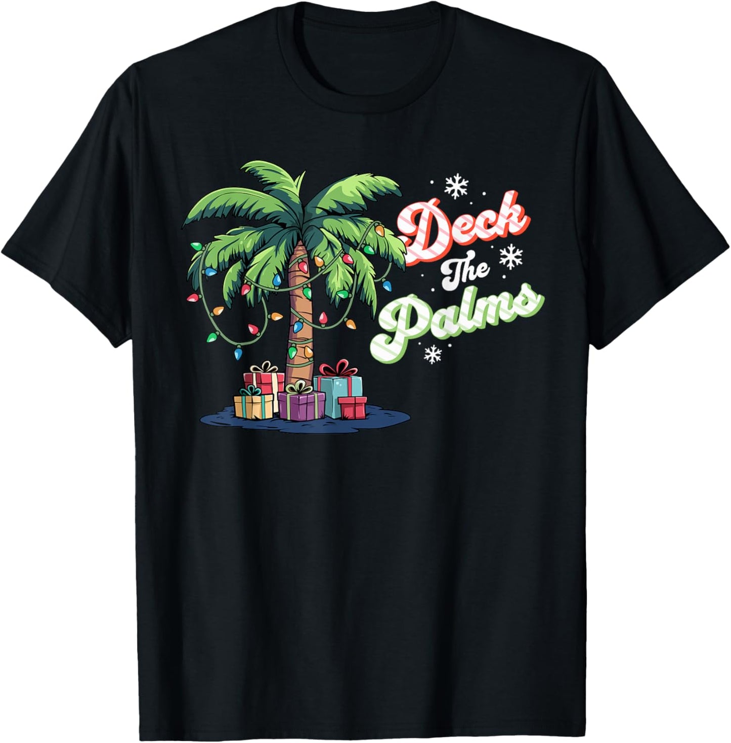 Deck The Palms Florida Hawaii Tropical Christmas Palm Tree T-Shirt - T-Shirt | Black