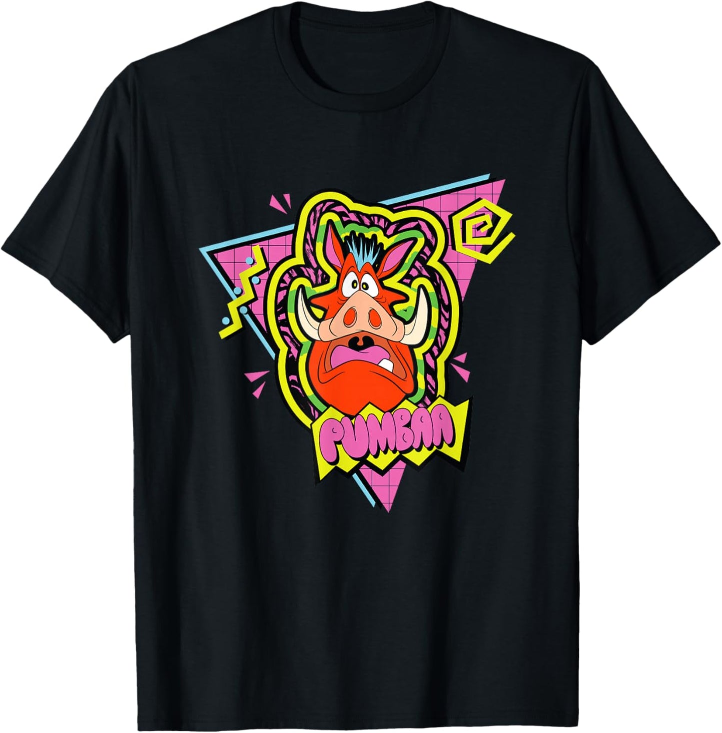 Disney The Lion King Scared Pumba 90's Retro Chest Logo T-Shirt - T-Shirt | Black
