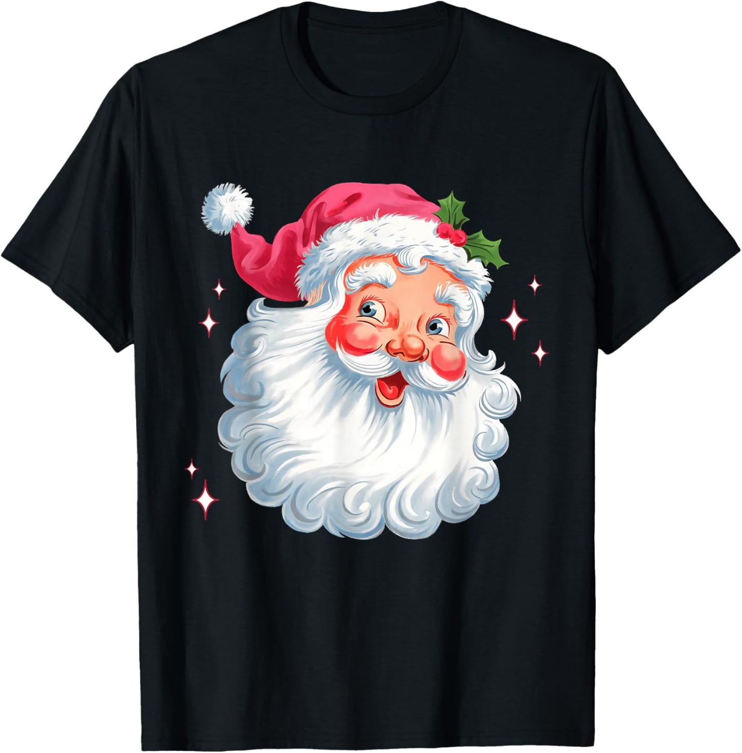 Vintage Pink Santa Christmas Santa Claus Face Xmas Women Kid T-Shirt - T-Shirt | Black