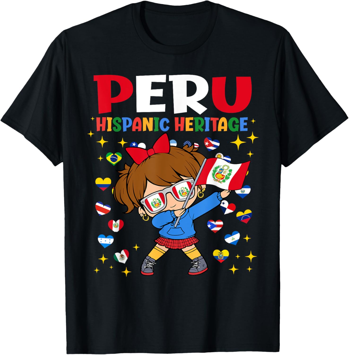 Hispanic Heritage Month Peru Flag Peruvian Girl Kids T-Shirt - T-Shirt | Black