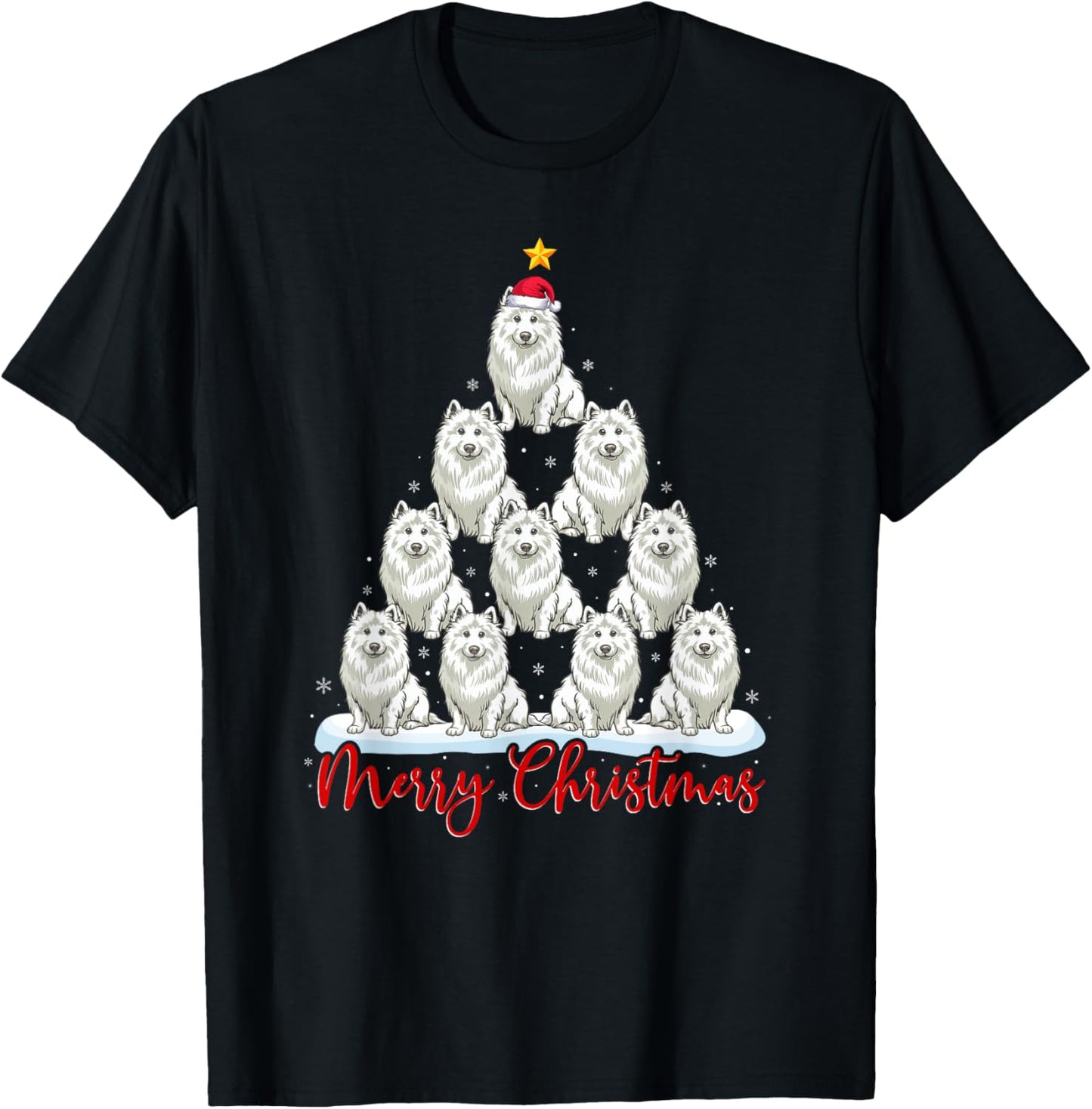 Santa Hat Ugly Xmas Funny Samoyed Dog Christmas Tree T-Shirt - T-Shirt | Black