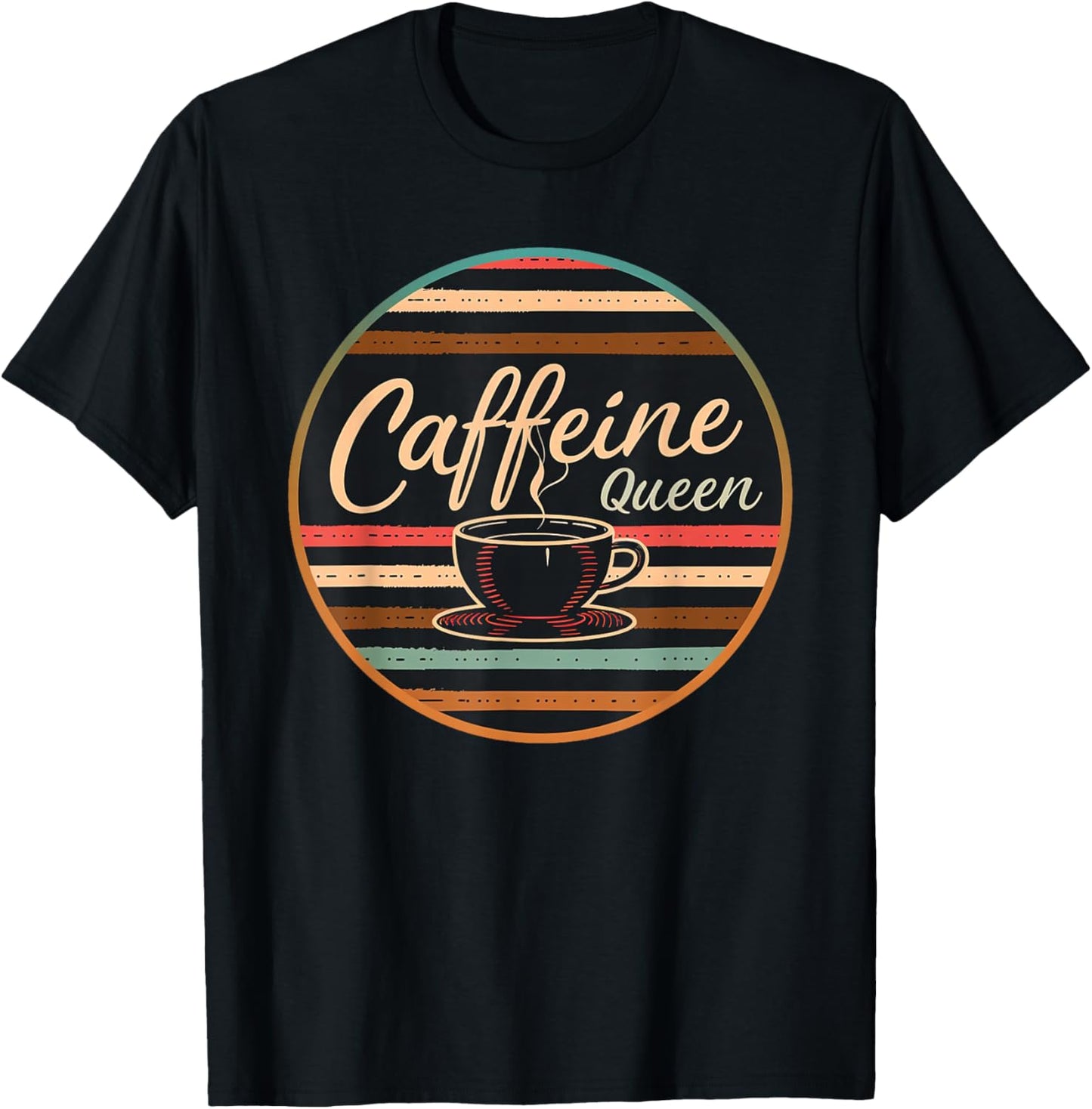 Caffeine Queen Coffee - Lover Retro Funny 70s 80s Barista T-Shirt - T-Shirt | Black