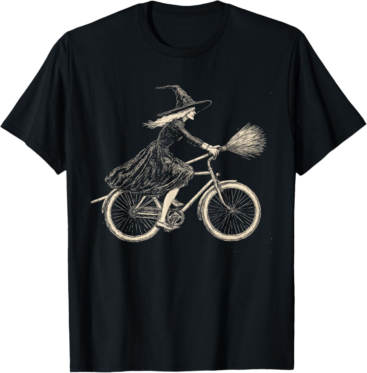 Vintage Halloween Witch on Bicycle Witches Cycling T-Shirt - T-Shirt | Black