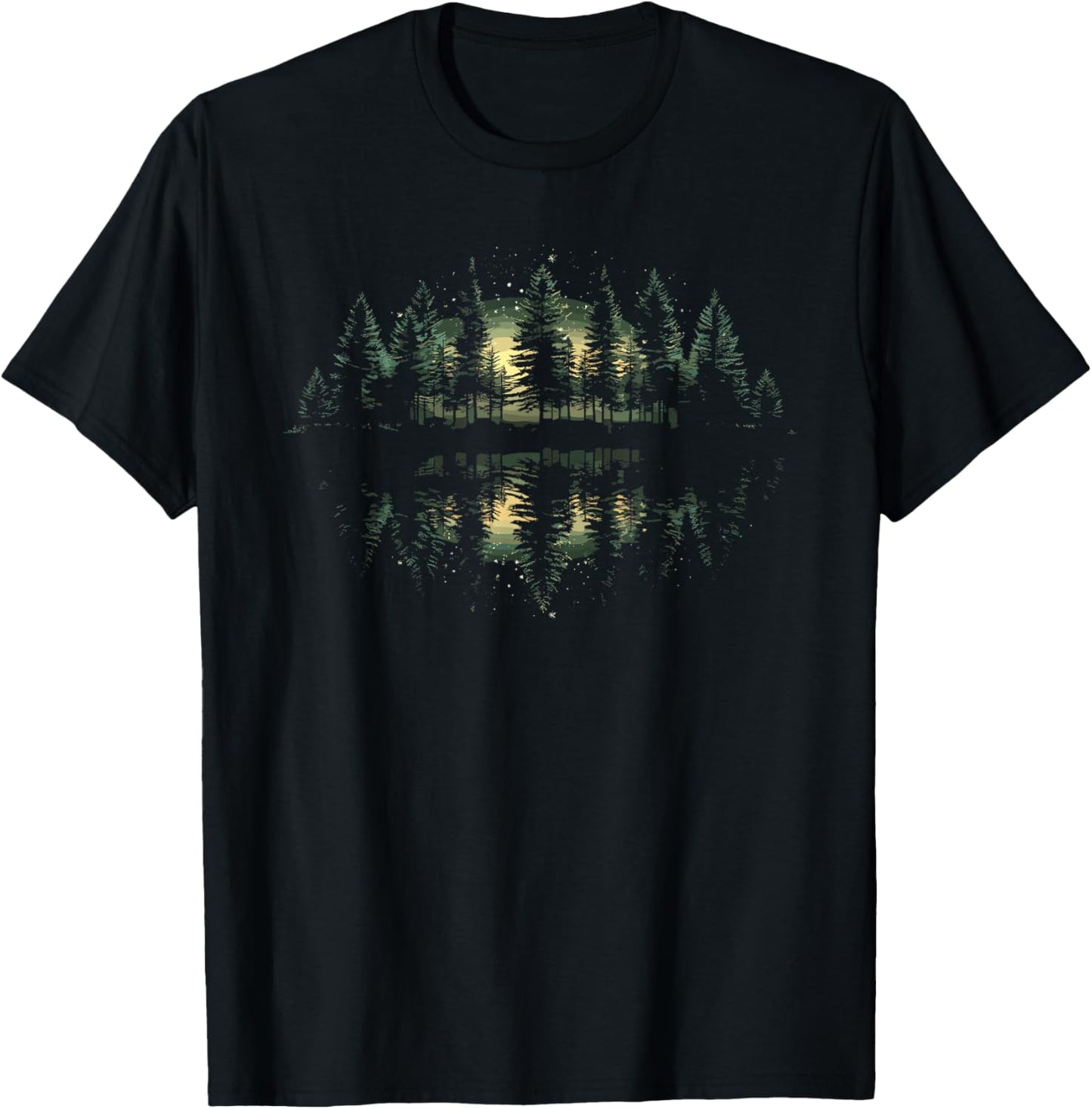 Nature Reflection Forest Trees Outdoor Wildlife T-Shirt - T-Shirt | Black