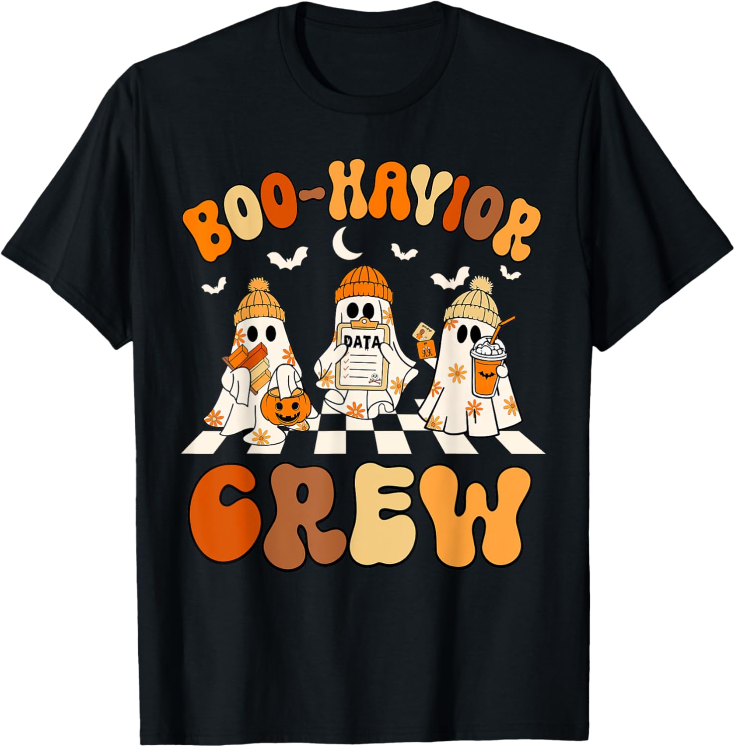 Behavior Analyst Halloween ABA Cute Ghost Boo-havior Crew T-Shirt - T-Shirt | Black
