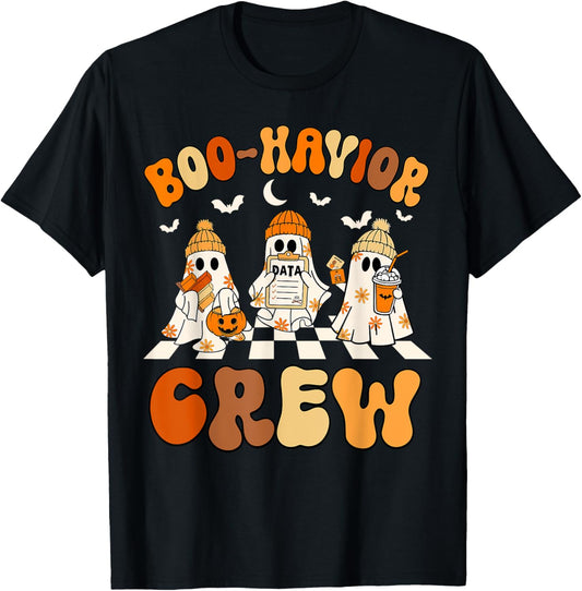 Behavior Analyst Halloween ABA Cute Ghost Boo-havior Crew T-Shirt - T-Shirt | Black