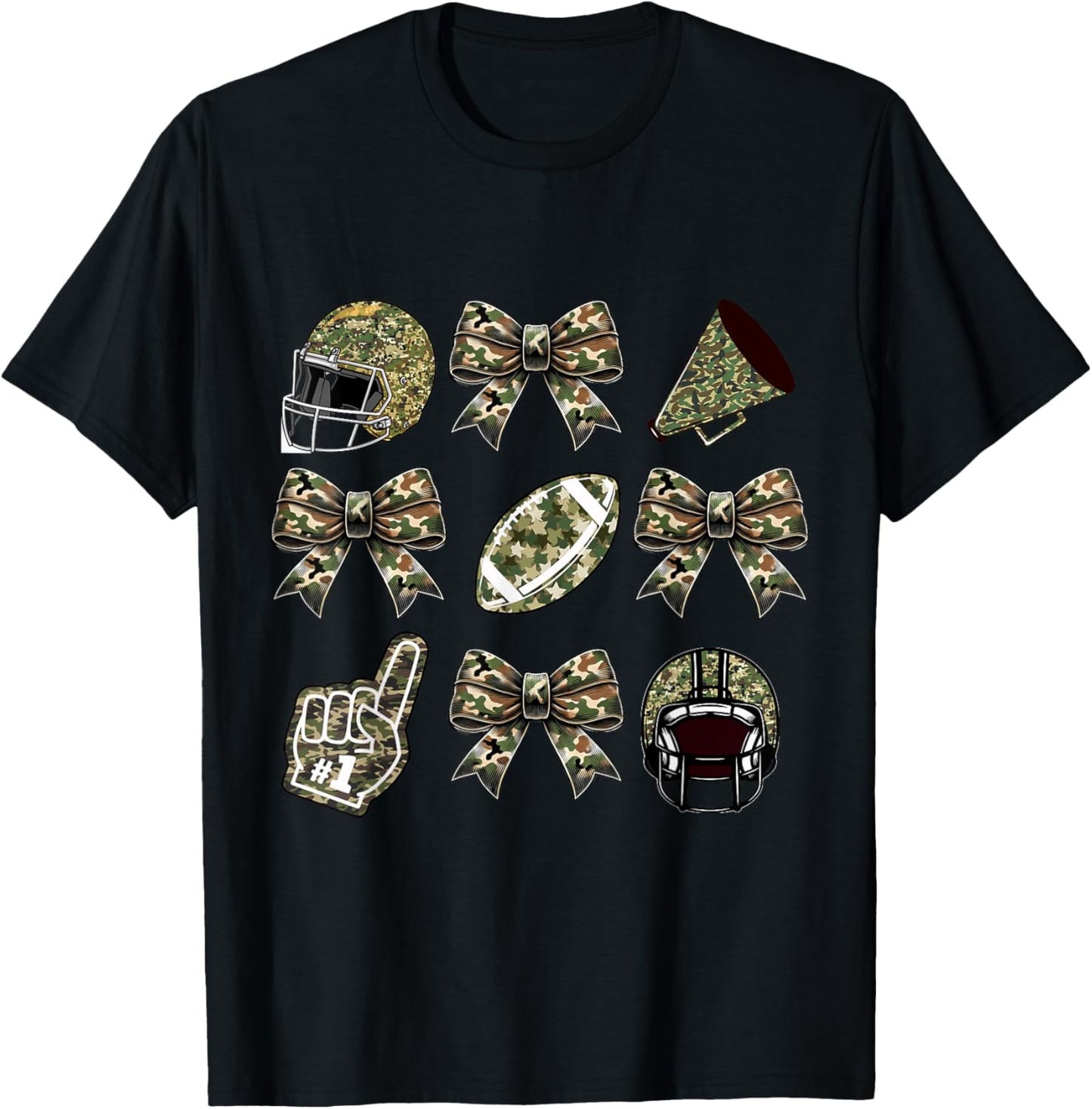 Camo Football Coquette Bow Football Mom Game Day Girls Women T-Shirt - T-Shirt | Black