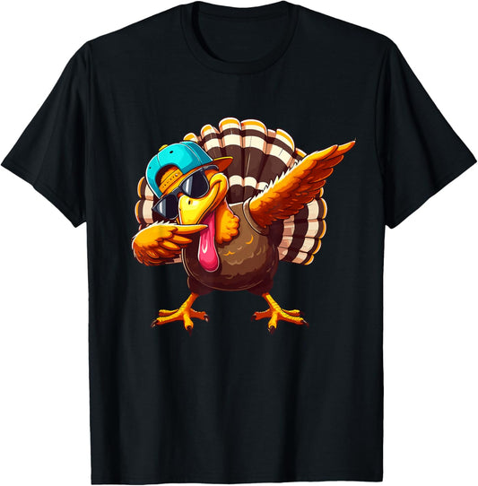 Dabbing Turkey Thanksgiving Day Pilgrim Boys Kids Funny Dab T-Shirt - T-Shirt | Black