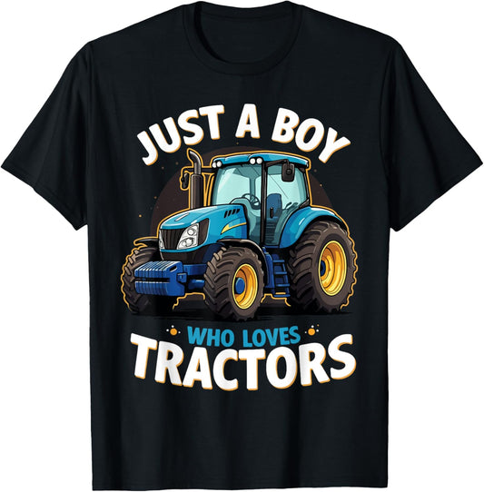 Just a Boy Who Loves Tractors Blue Farm Birthday Party Kids T-Shirt - T-Shirt | Black