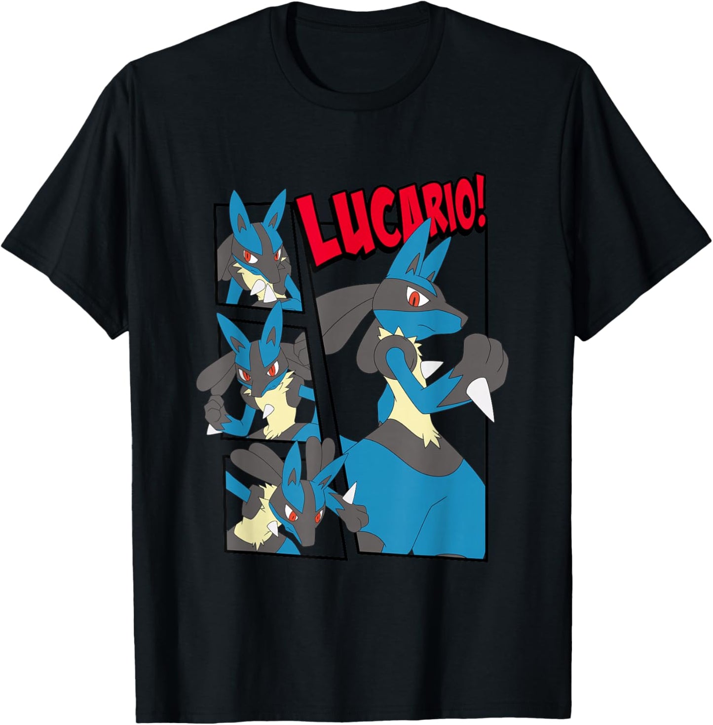 Pokémon Epic Lucario! Poses Collage Retro Big Chest Poster T-Shirt - T-Shirt | Black