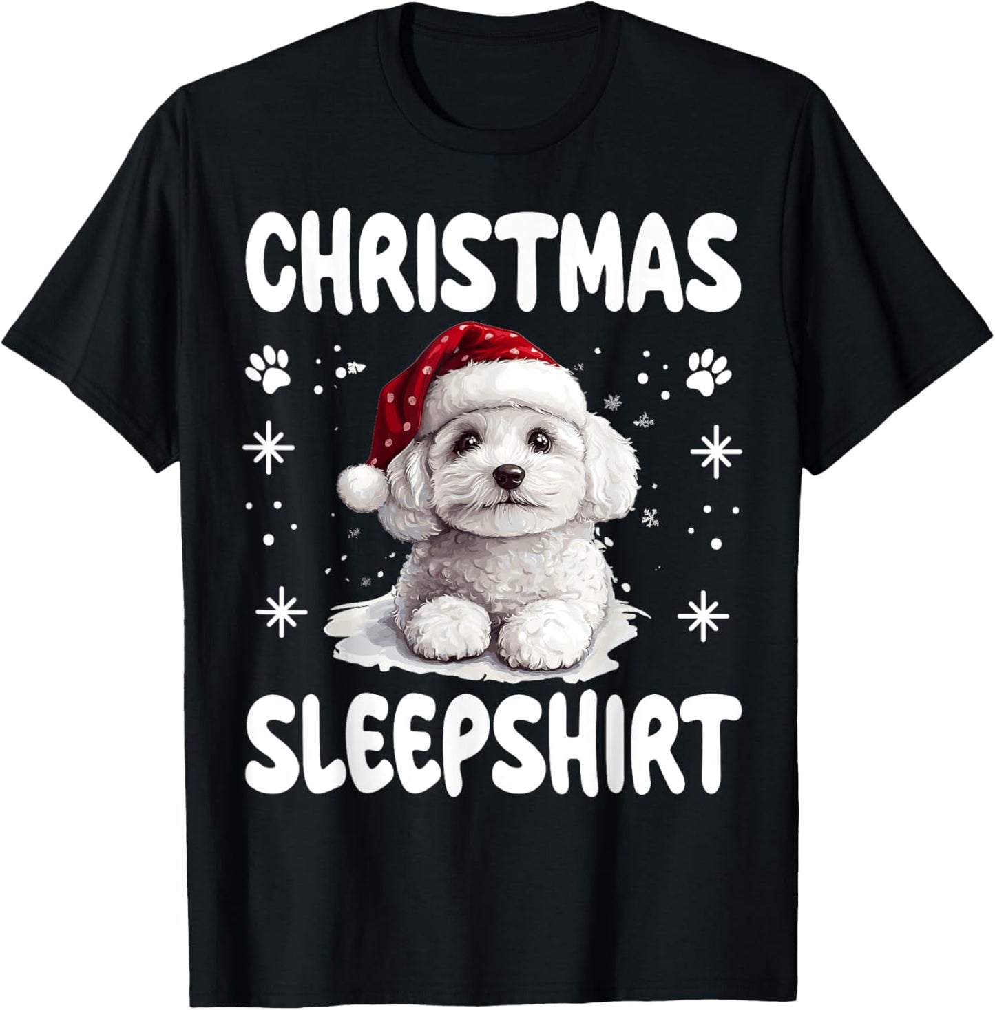 Bichon Frise Dog Nightgown Pajama Christmas Sleepshirt Women Kids T-Shirt - T-Shirt | Black