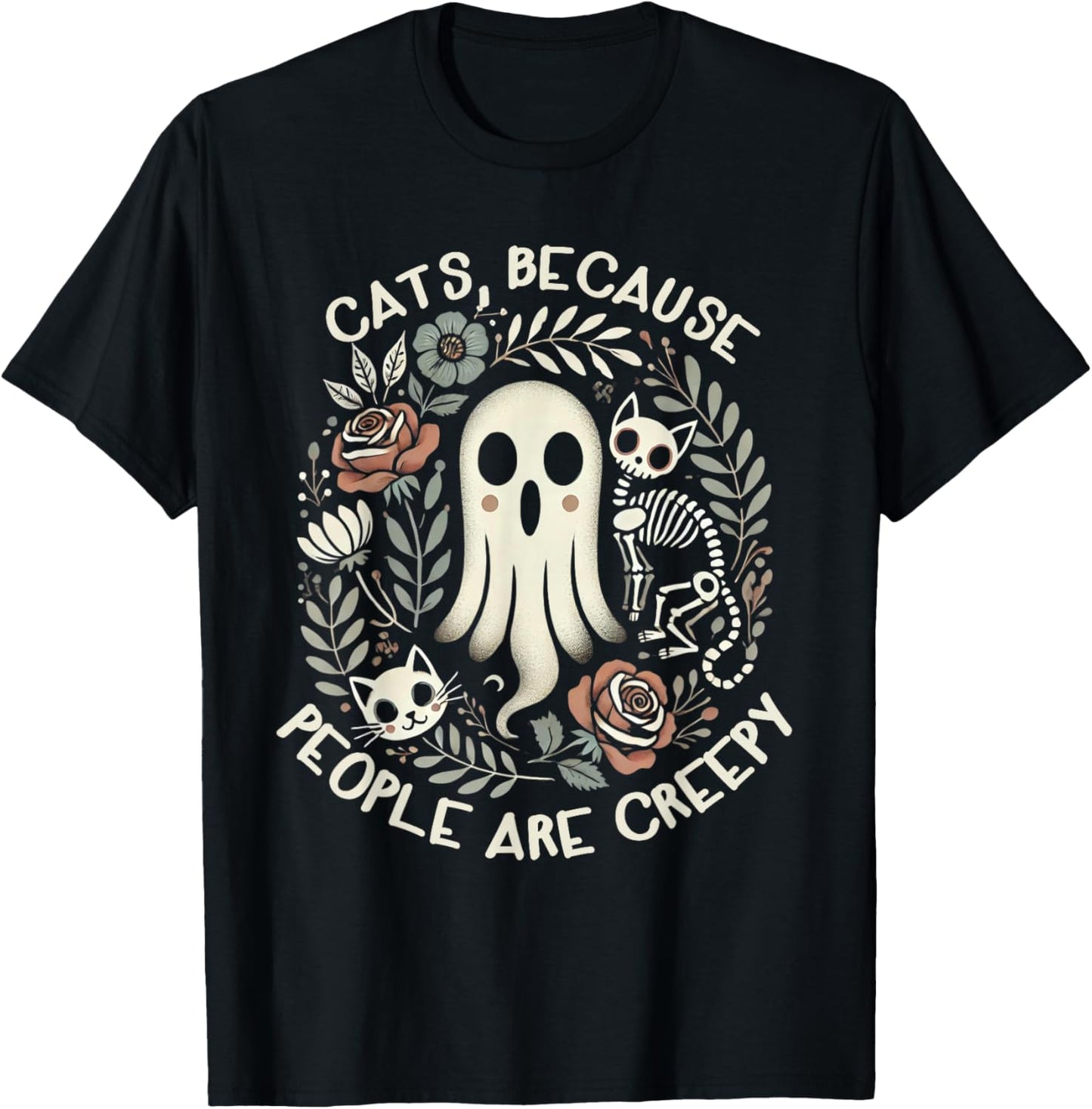 Retro Cats Because People Are Creepy Shirt Halloween T-Shirt - T-Shirt | Black