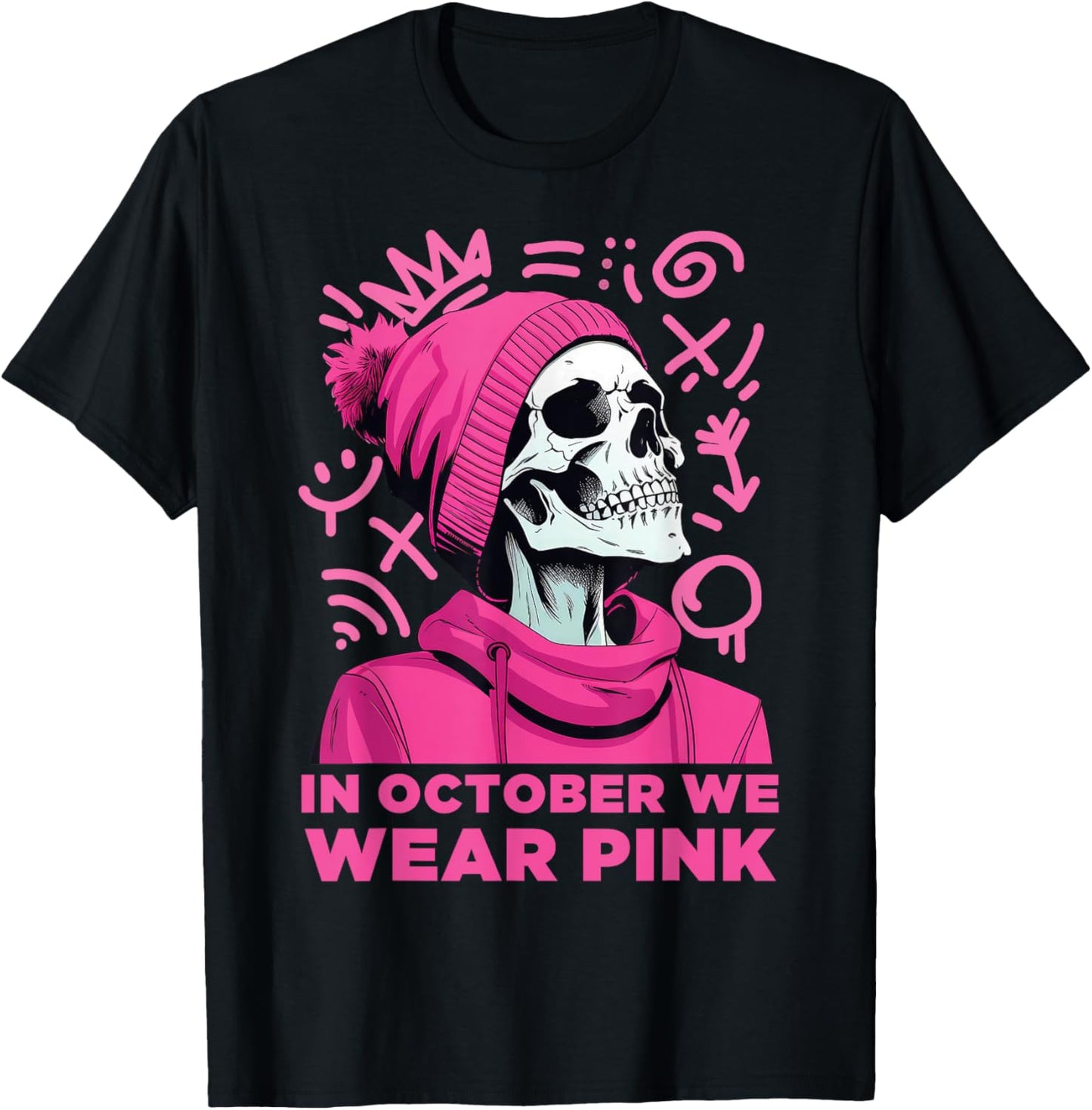 In October We Wear Pink Halloween Breast Cancer Awareness T-Shirt - T-Shirt | Black