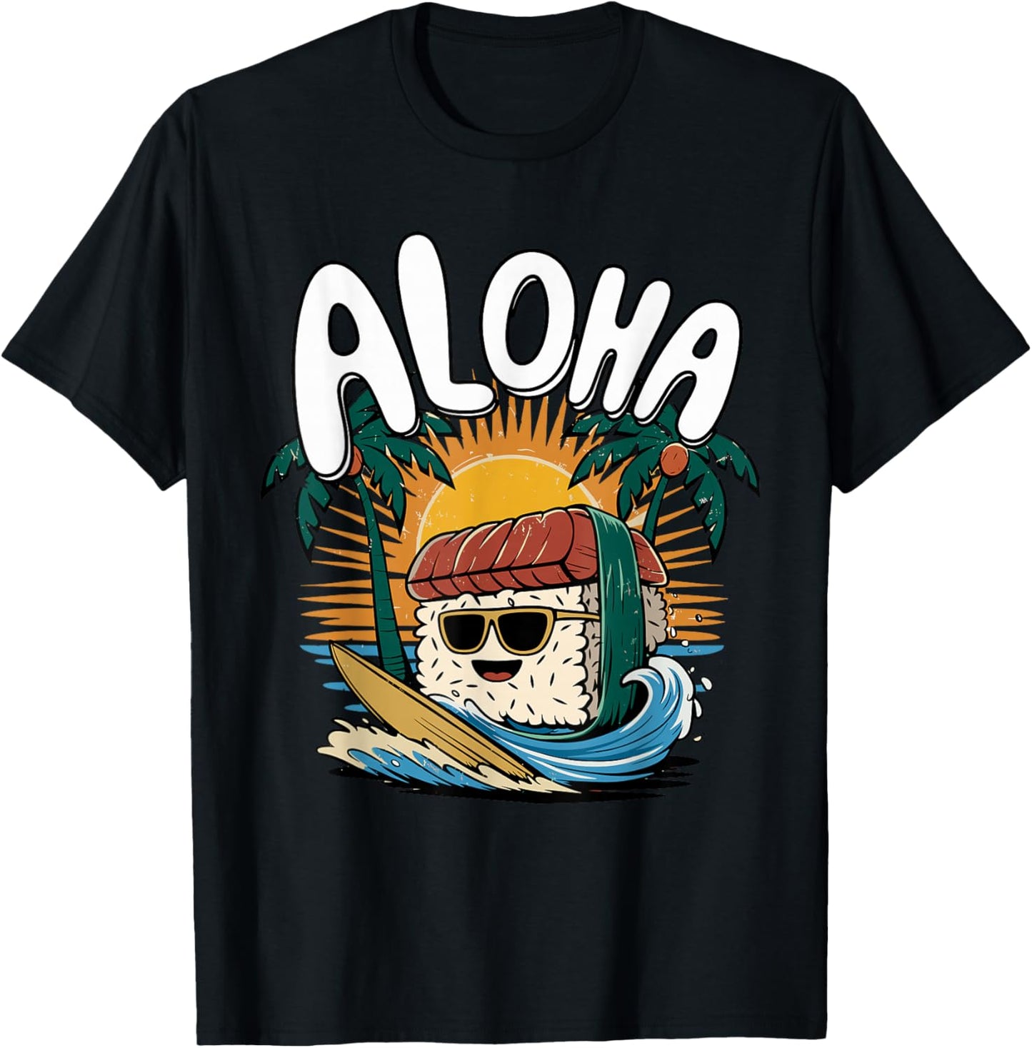 Musubi Surfer Surfing Hawaiian Food Hawaii Kawaii Musubi T-Shirt - T-Shirt | Black