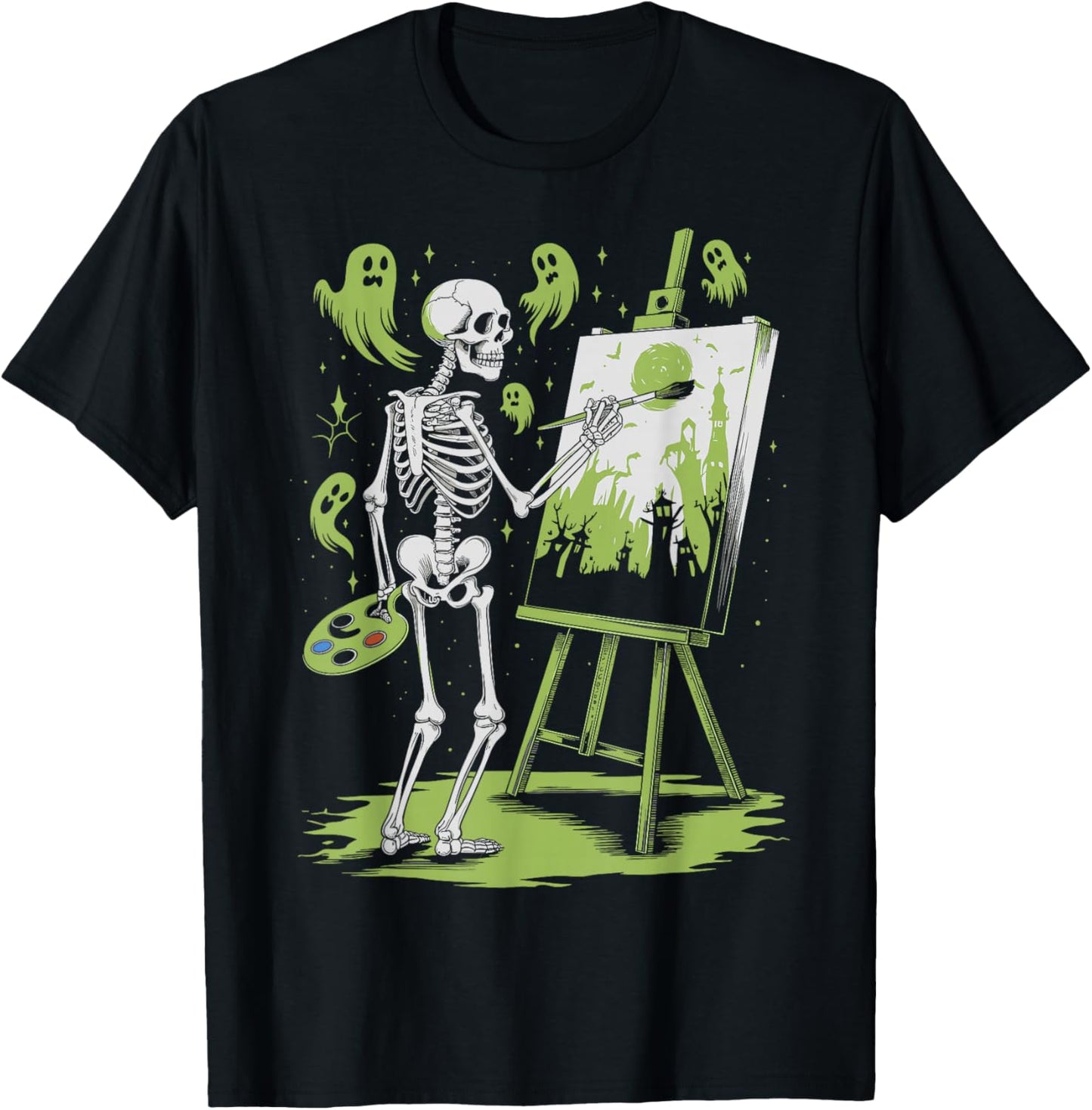 Skeleton Art Painting Lovers Spooky Halloween Artist Drawing T-Shirt - T-Shirt | Black
