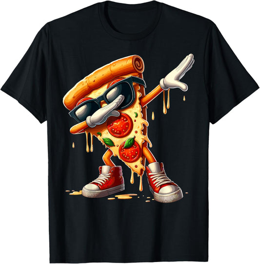 Cool Dabbing Pizza Design For Boys Girls Kids Pizza Lover T-Shirt - T-Shirt | Black