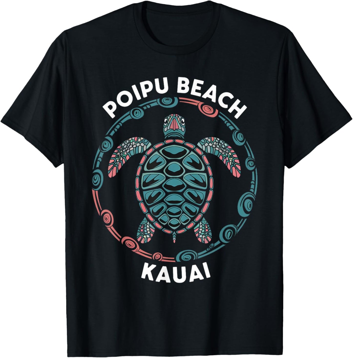 Poipu Beach Kauai Hawaii Islands Tropical Tribal Turtle T-Shirt - T-Shirt | Black