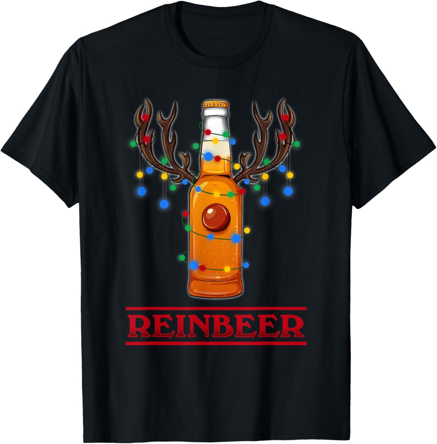 Reindeer Beer Christmas Lights Gifts Beer Lover Christmas T-Shirt - T-Shirt | Black