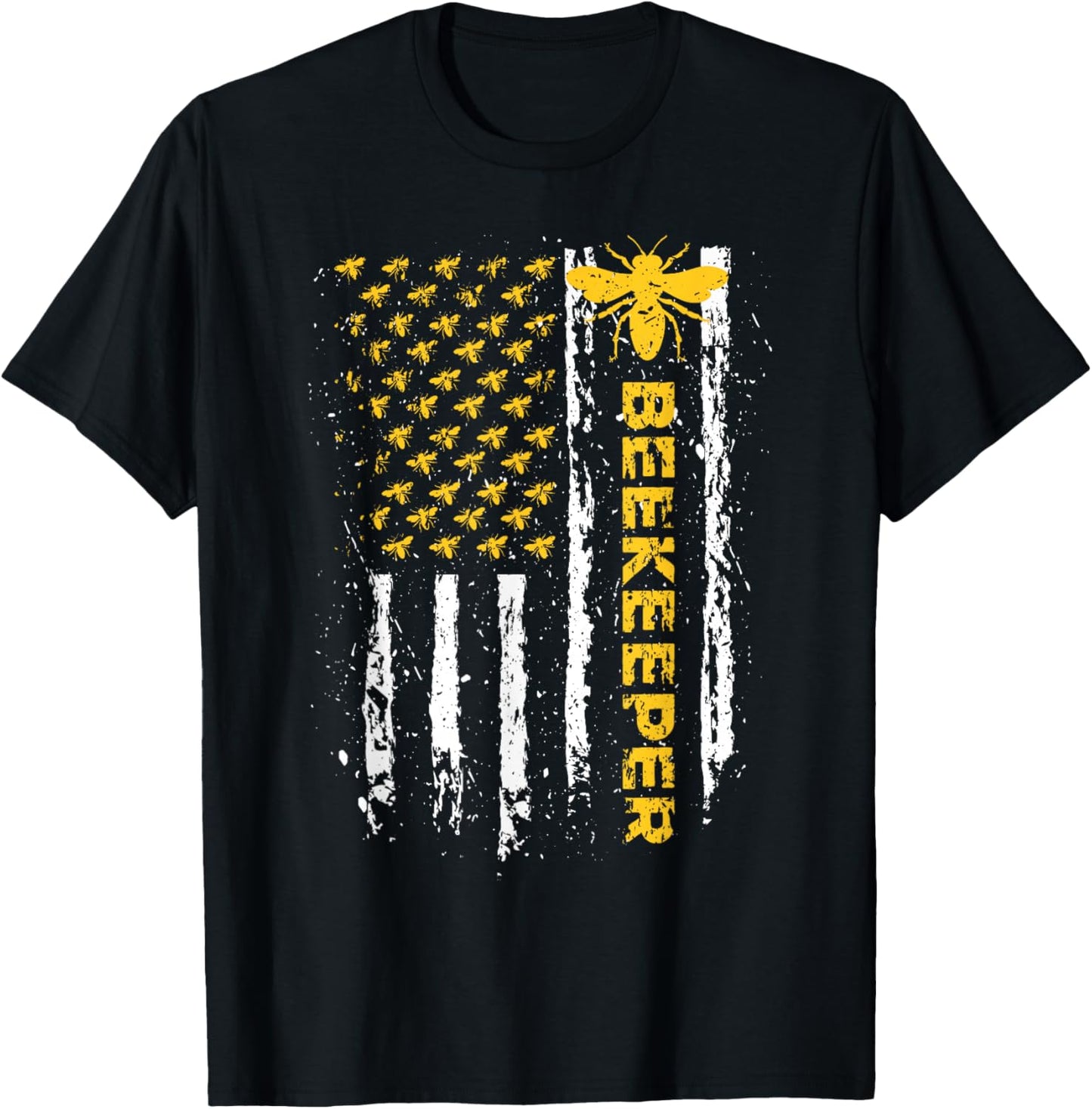 Beekeeper USA Flag Funny Honeybee Beekeeping Bee Patriotic T-Shirt - T-Shirt | Black