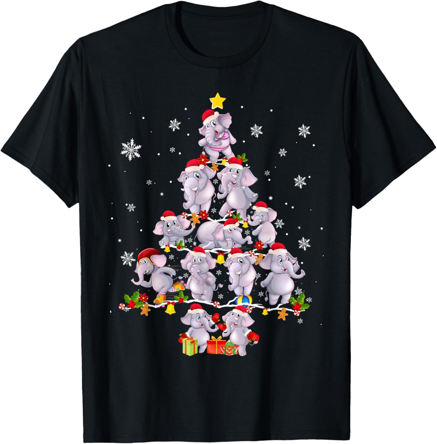 Elephant Santa Snow Tree Merry Christmas Elephant Lover T-Shirt - T-Shirt | Black