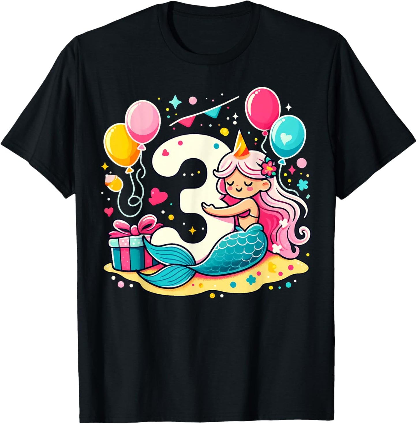 Mermaid 3rd birthday boy girl 3 year old third three Mermaid T-Shirt - T-Shirt | Black