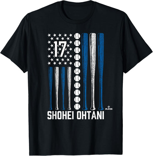 Baseball American Flag Shohei Ohtani Los Angeles Baseball T-Shirt - T-Shirt | Black