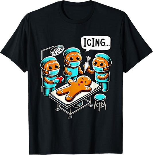 Funny gingerbread man operation cookie baking christmas T-Shirt - T-Shirt | Black