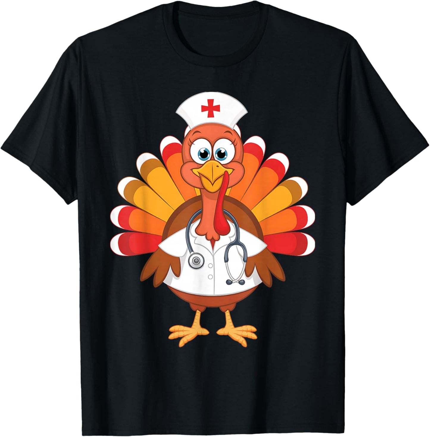 Thanksgiving Scrub Tops Women Turkey Nurse Holiday Nursing T-Shirt - T-Shirt | Black