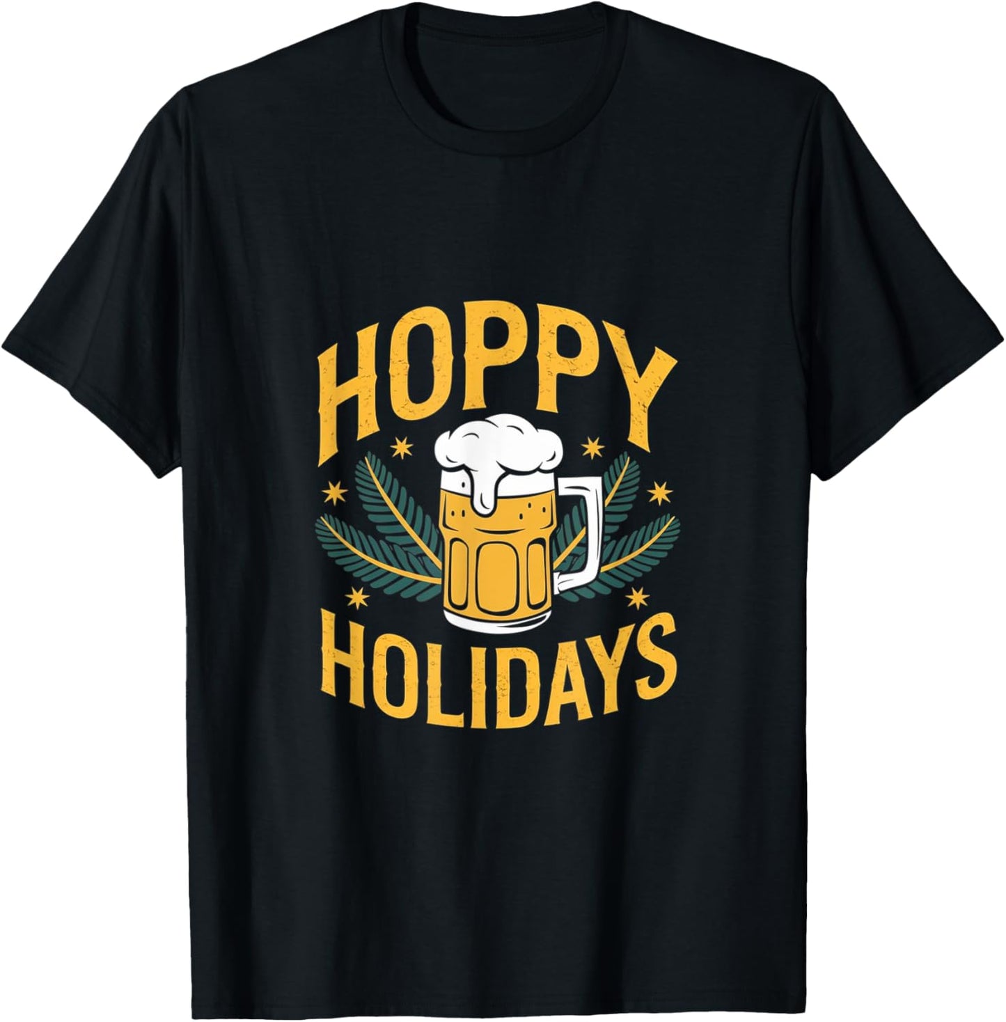 Hoppy Holidays Funny Santa Claus Beer Christmas Pun T-Shirt - T-Shirt | Black