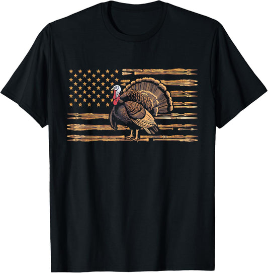 Turkey Hunting Graphic American Flag Tree Camouflage T-Shirt - T-Shirt | Black