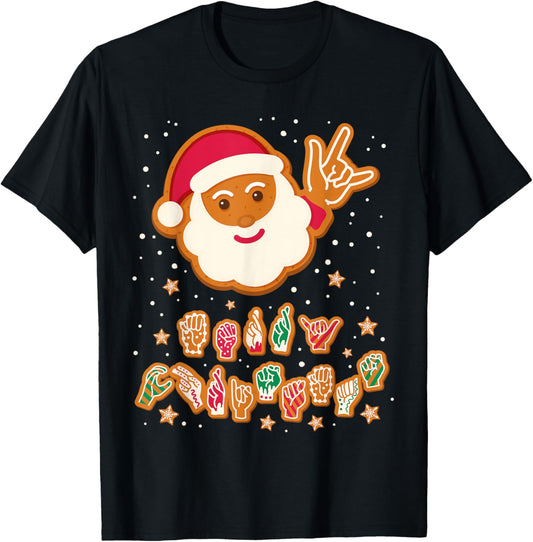 ASL Christmas Santa Signing Merry Christmas Sign Language T-Shirt - T-Shirt | Black