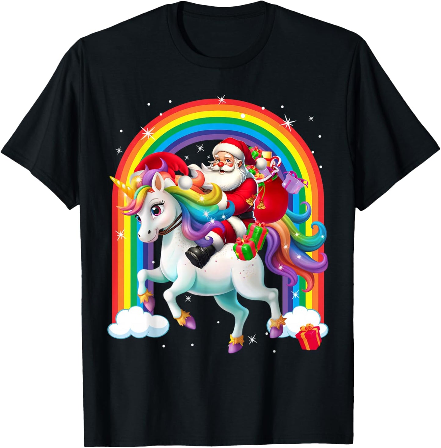 Merry Christmas 2025 Santa Riding Unicorn Xmas Girls Women T-Shirt - T-Shirt | Black