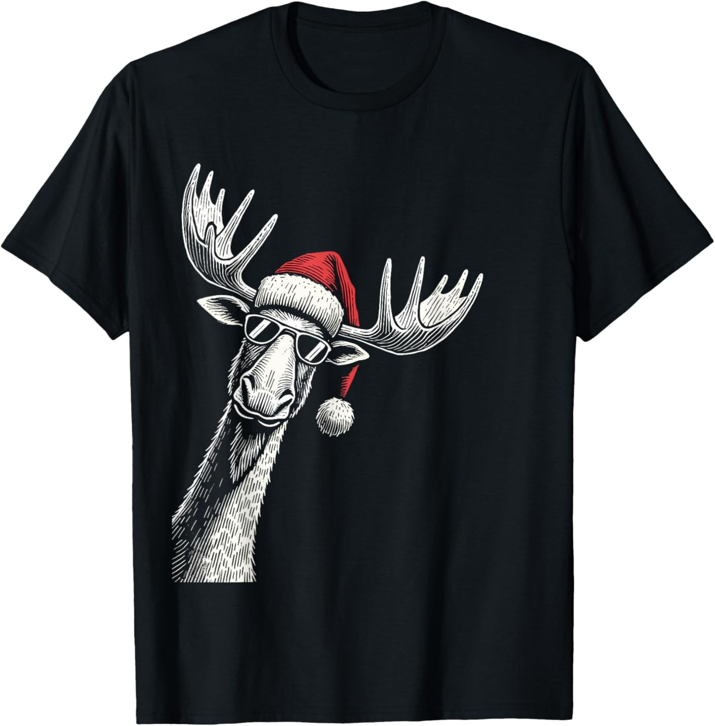 Moose Christmas Santa Hat Pajama Funny Moose Xmas T-Shirt - T-Shirt | Black