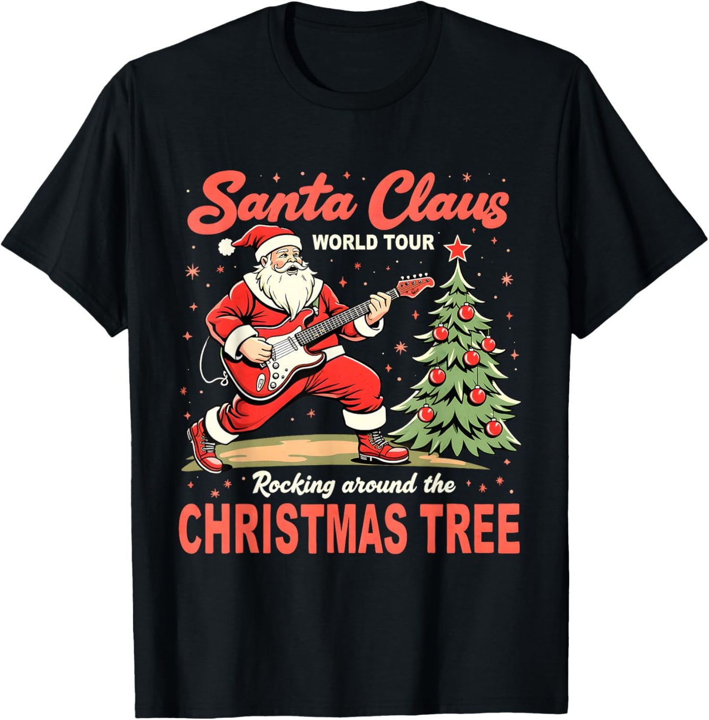 Santa Claus World Tour Rocking Around the Christmas Tree T-Shirt - T-Shirt | Black