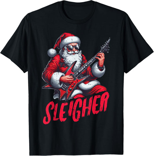 Christmas Santa Sleigher Rock Xmas Rocker Men Boys Kids Teen T-Shirt - T-Shirt | Black