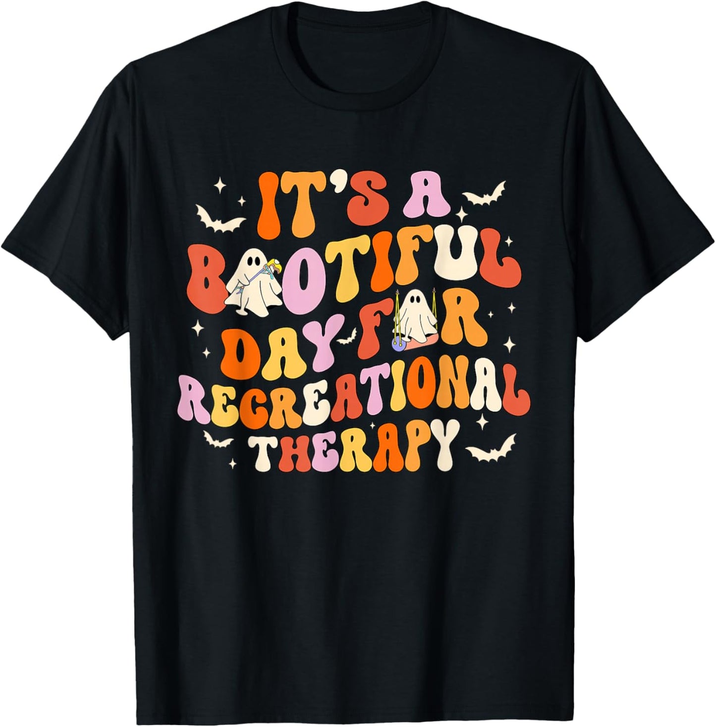 Retro It's A Bootiful Day For Recreational Therapy Halloween T-Shirt - T-Shirt | Black