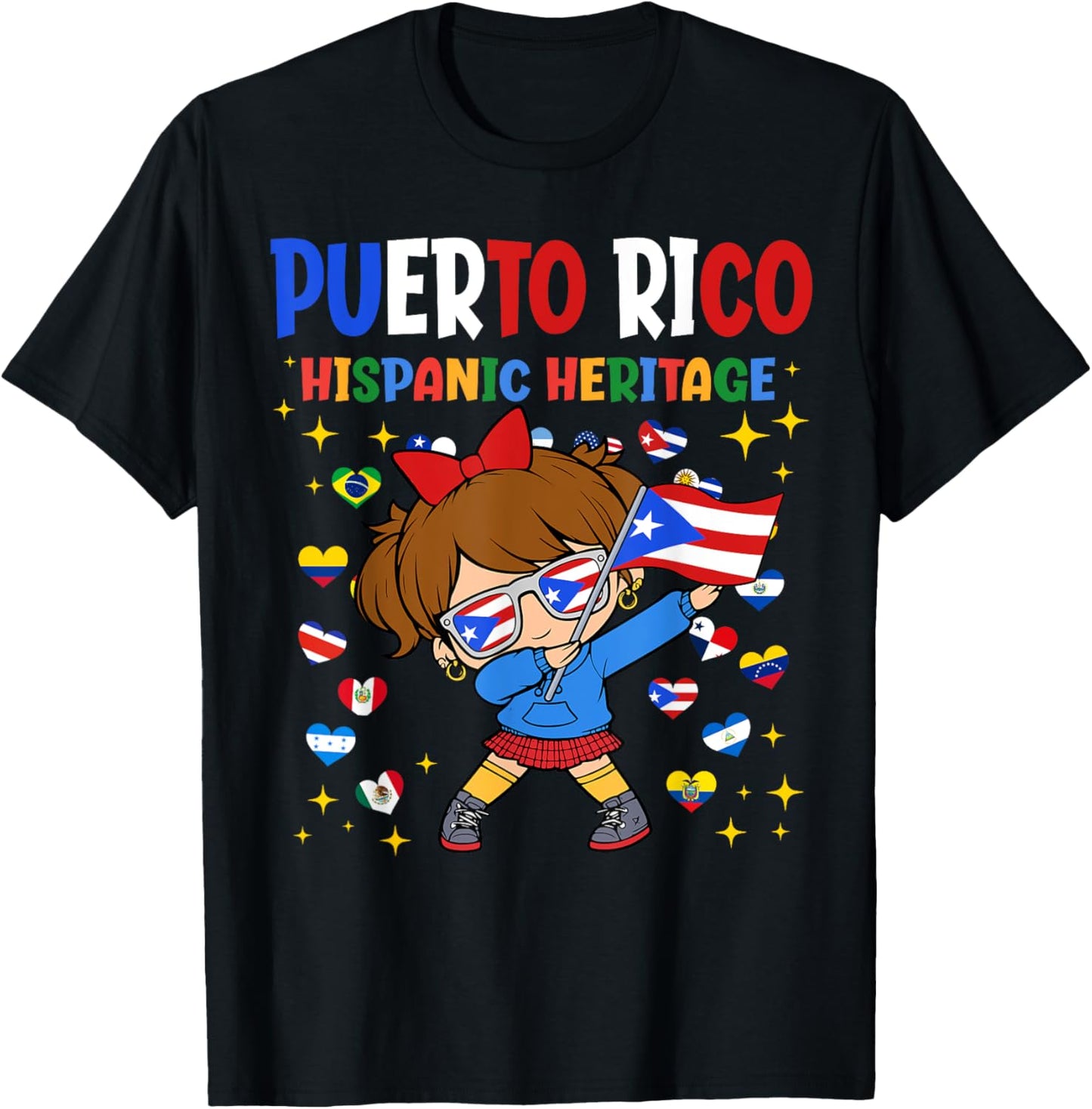 Hispanic Heritage Month Puerto Rico Flag Girl Kids T-Shirt - T-Shirt | Black