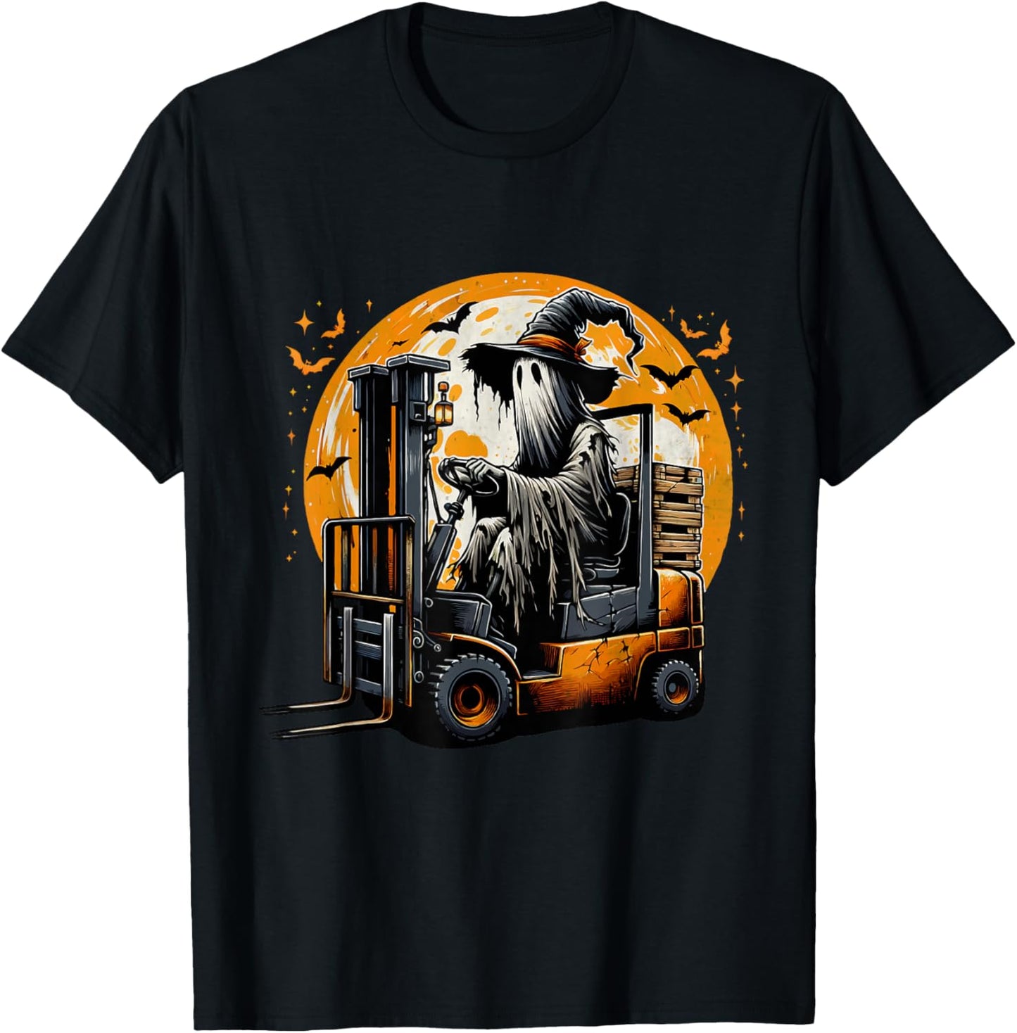 Forklift Ghost Halloween Scary Costume Forklift Driver T-Shirt - T-Shirt | Black